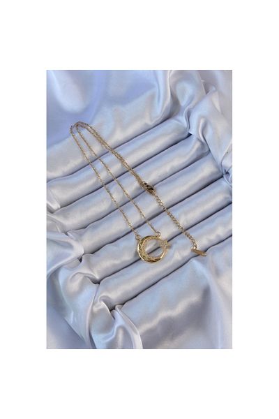 Skygo 316L Steel Chain Gold Color Zircon Stone Motif Moon Star Necklace - Tj-Bko9115