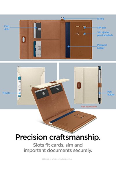 Spigen Passport Holder RFID Korumalı Seyahat Çantası Pasaport Cüzdan Dune Beige - AFA08348