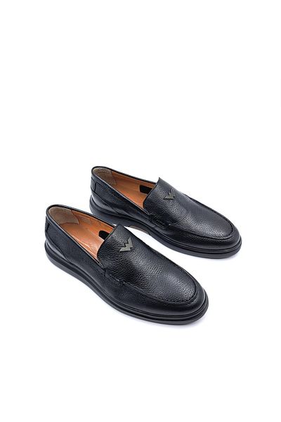 MARCOMEN Genuine Leather Simple Design Men's Black Loafer Moccasin Shoes