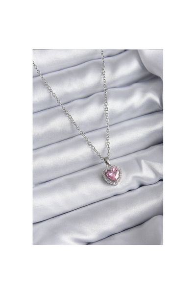 Skygo Pink Zircon Stone 316l Silver Colored Women's Necklace - Tj-bko7853