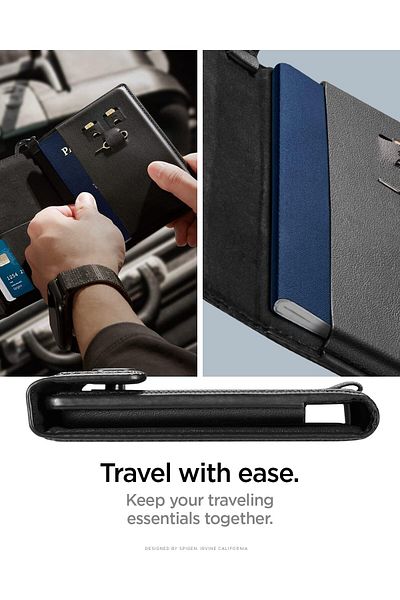 Spigen Life Passport Card Cover Holder Wallet Travel Documents Organizer Protector - Black