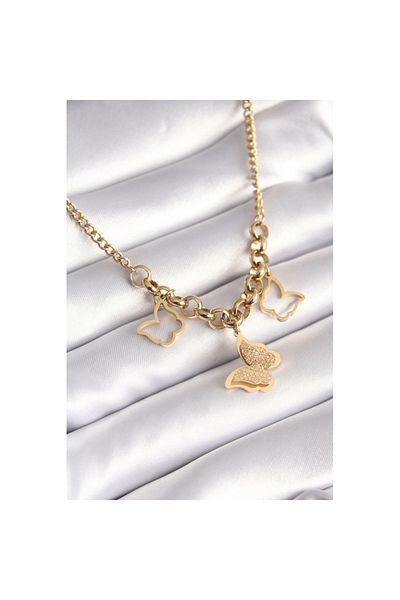 Skygo 316l Steel Gold Color Glitter Butterfly Model Women's Necklace - Tj-bko8360