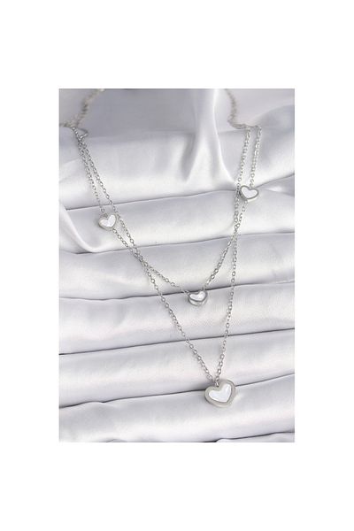 Skygo 316L Steel Silver Color Chain 2-Piece Chain Heart Model Women's Necklace - Tj-Bko9573