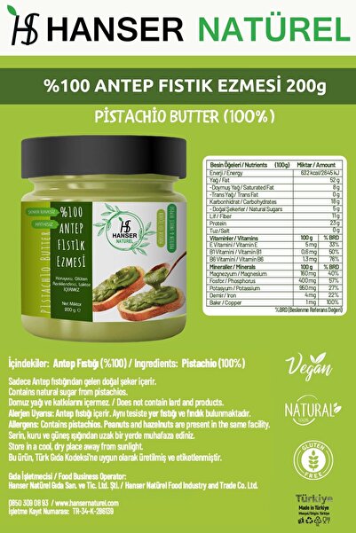 Hanser Natürel Süper 2’li Paket %100 Antep Fıstığı Ezmesi & %100 Fındık Ezmesi