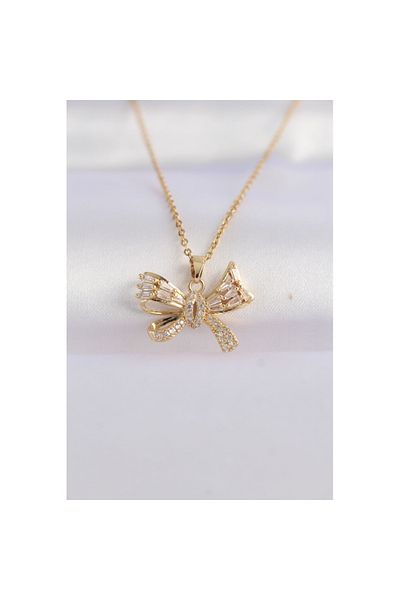 Skygo 316L Steel Chain Gold Color Zircon Stone Bow Necklace - Tj-Bko8652