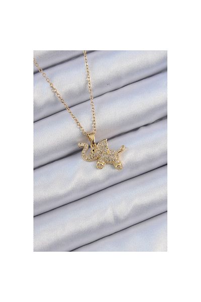 Skygo 316L Steel Chain Gold Color Zircon Stone Elephant Necklace - Tj-Bko9091