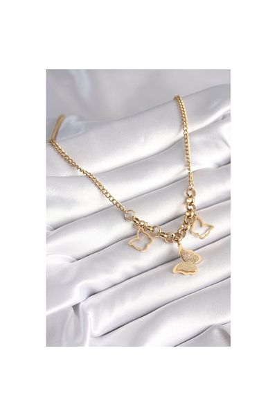 Skygo 316l Steel Gold Color Glitter Butterfly Model Women's Necklace - Tj-bko8360