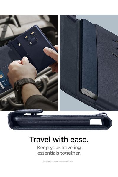Spigen Life Passport Card Cover Holder Wallet Travel Documents Organizer Protector - Navy Blue