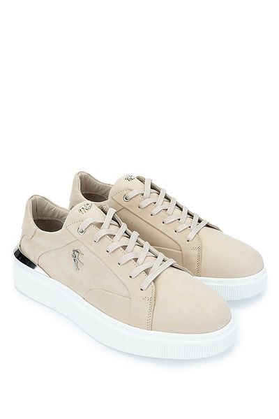 Tamer Tanca Men's Genuine Leather Beige Sneakers & Sports Shoes