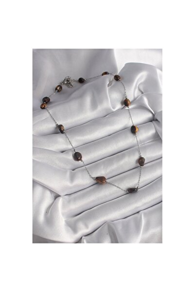 Skygo 316L Steel Silver Color Chain Brown Natural Stone Model Women's Necklace - Tj-Bko9662