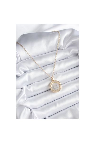 Skygo 316l Steel Gold Color Zircon Stone Detail Moon Star Bell Jar Model Women's Necklace - Tj-bko8194