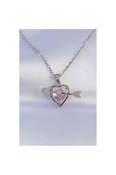 Skygo 316L Silver Eros Necklace with Pink Zirconia - TJ-BKO8743