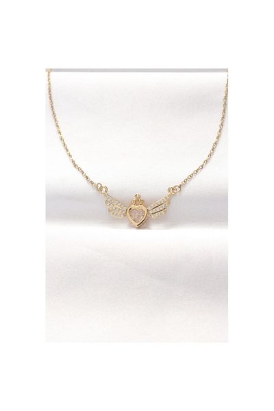 Skygo 316L Steel Gold Color Zircon Stone Heart Wing Necklace - Tj-Bko8516