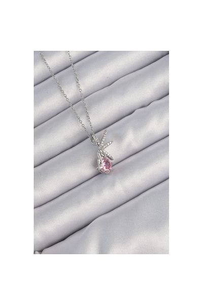 Skygo 316L Steel Chain Silver Color Pink Zircon Stone Fairy Necklace - Tj-Bko9176
