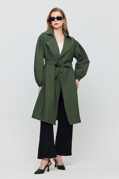 Rays Belted Sleeve - Elastic Trench Coat - Khaki