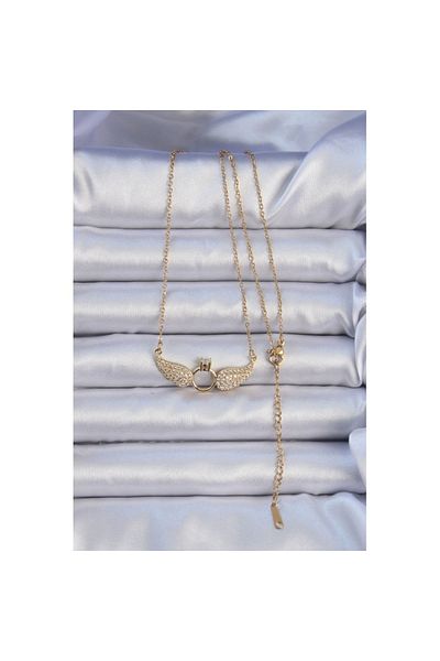 Skygo 316L Steel Chain Gold Color Winged Solitaire Necklace - Tj-Bko9077