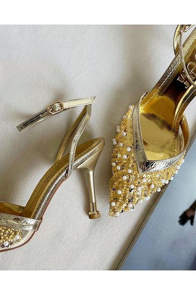 Zuum Pery Embroidered Heeled Women's Shoes - Gold