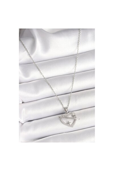 Skygo 316L Steel Silver Color Chain Zircon Stone Heart Model Star Detail Women's Necklace - Tj-Bko9860