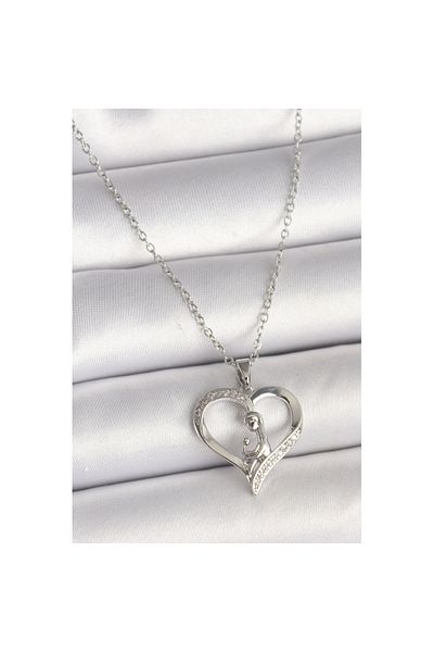 Skygo 316L Steel Silver Color Chain Zircon Stone Detailed Heart Model Women's Necklace - Tj-Bko9854