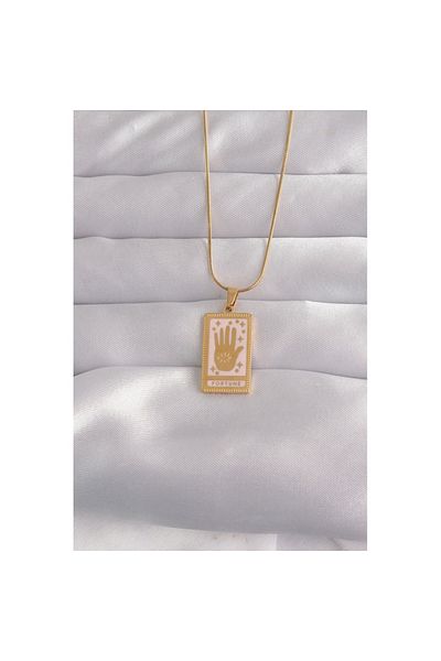 Skygo Gold Colored 316L Steel - Pink Enamel Tarot Necklace - Tj-Bko9031
