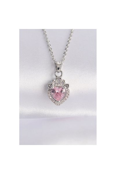 Skygo 316L Steel Chain Silver Color Pink Zircon Stone Rapunzel Necklace - Tj-Bko8691