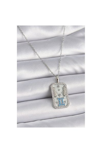 Skygo 316L Steel Silver Color Chain Gemini Zodiac Sign Women's Necklace with Zircon Stone - Tj-Bko9446