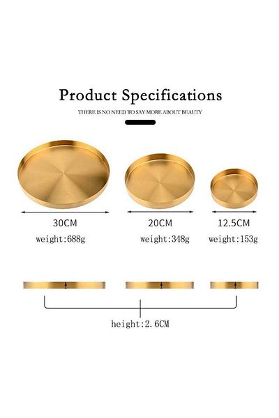 COOYA 3 Pcs Round Metal Decorative Golden Serving Tray, Home Cosmetics Jewelry Cutlery Coffee Storage Tray