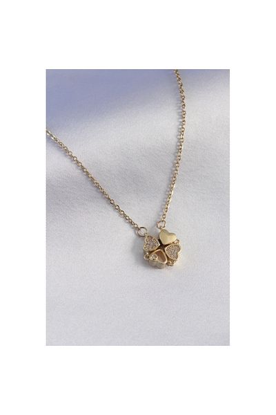 Skygo Gold Color 316L Steel Zircon Stone Opened Clover Model Women's Necklace - Tj-Bko7292