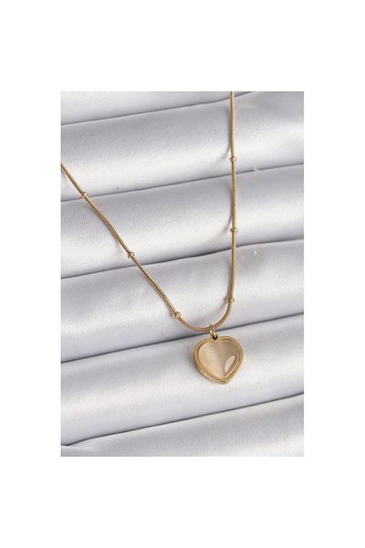 Skygo 316L Steel Gold Color Cat's Eye Pearlescent Heart Model Women's Necklace - Tj-Bko9549
