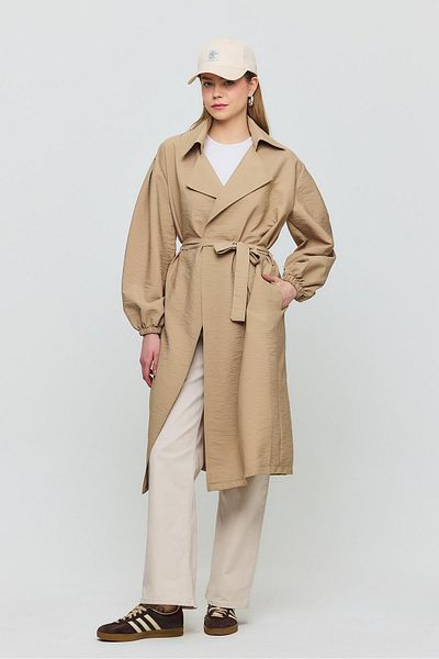 Rays Belted Sleeve Elastic Trench Coat with Mink 4579A Model