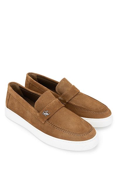 Tamer Tanca Men's Genuine Leather Tan Suede Loafer Shoes