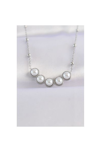 Skygo 316L Steel Chain Silver Color Row Pearl Rhinestone Necklace - Tj-Bko8654