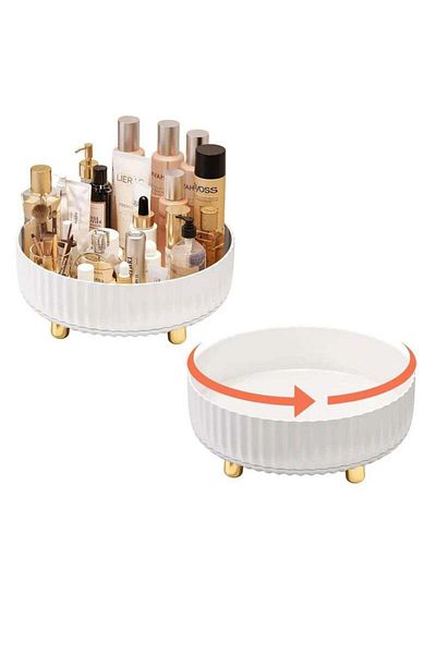 COOYA Lazy Susan Turntable Organizer, 360°Rotating Makeup Organizer with Thickened Guardrail (White)