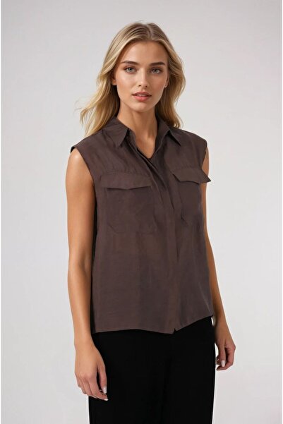 FABB Kahverengi Kolsuz Körük Cepli Gömlek