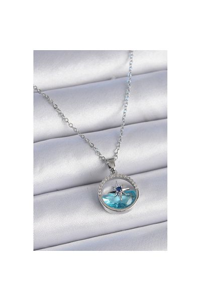 Skygo Zircon Stone Silver Colored 316L Marine Look Polar Star Necklace - Tj-Bko9359