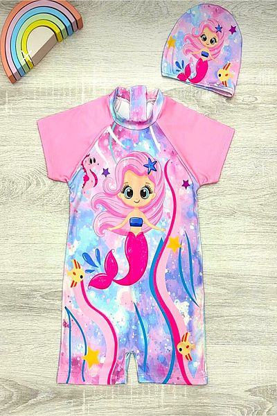 DeKuBaby New Season Cute Character Printed Boned Fast Drying Featured Girl's Jumpsuit Swimsuit