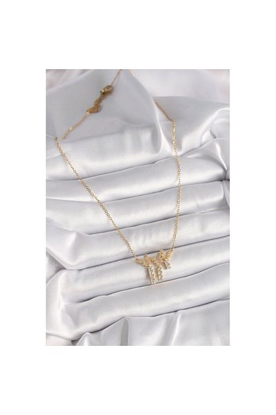 Skygo 316L Steel Gold Color Chain Zircon Stone Butterfly Model Dangle Detail Women's Necklace - Tj-Bko9652