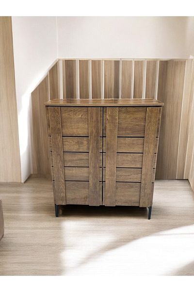 TrentonGCC Warm Brown Wood Accent Cabinet - Textured Finish with Double Door Storage