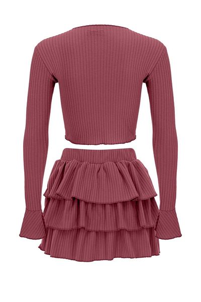 La Sarta Women's Sugar And Spice Red Soft Raised Shorts Skirt Top Set