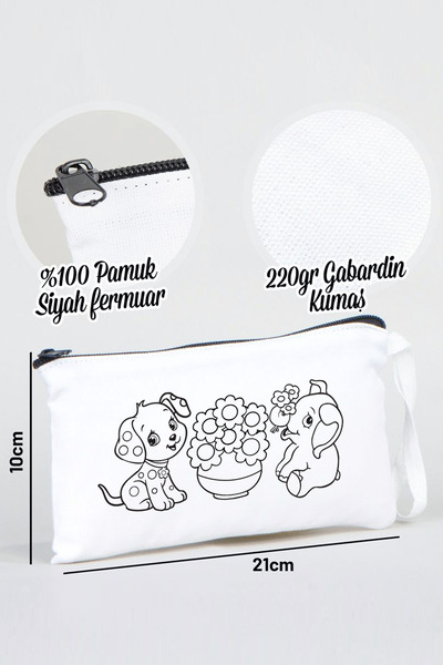 Pamusan Fil ve Köpek Desenli Boyanabilir Kalemlik - 21x10 Boyutlarında - 10 Adet - Çocuk Eğitici Boyama Set
