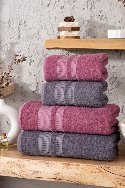 EIFIN Carven Yusyumuşak 4-Piece Bath Towel Set, Turkish Bath Set, Dowry Set
