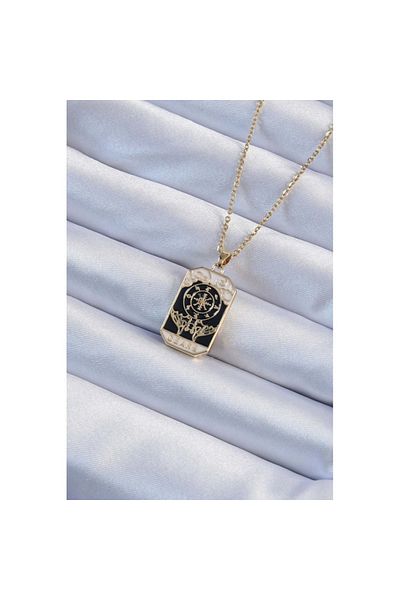 Skygo 316L Steel Chain Gold Color Embroidered Black Enamel Tarot Necklace - Tj-Bko9236
