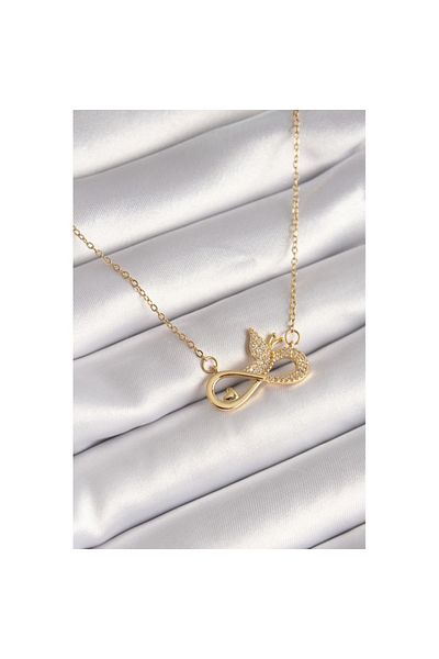 Skygo 316L Steel Gold Color Zircon Chain Stone Infinity Butterfly Model Women's Necklace - TJ-BKO8386