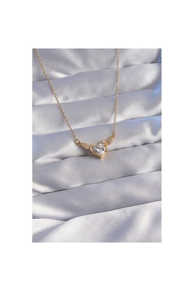 Skygo 316L Steel Chain Gold Color Zircon Stone Winged Heart Necklace - Tj-Bko8778