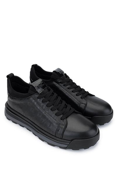 Tamer Tanca Men's Genuine Leather Black Sneakers & Sports Shoes