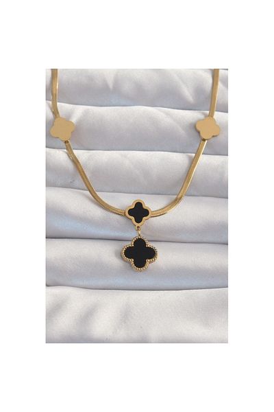 Skygo 316L Steel Gold Color Italian Chain Enamel Clover Necklace - Tj-Bko8969