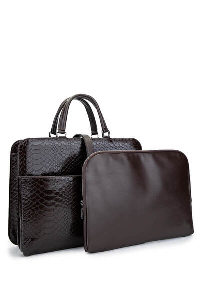 Tamer Tanca Unisex Vegan Kahverengi Kroko Evrak Çantası