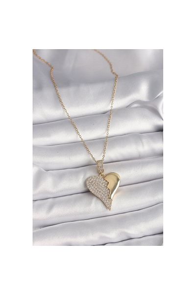 Skygo 316L Steel Gold Color Chain Zircon Stone Broken Heart Model Women's Necklace - Tj-Bko9757