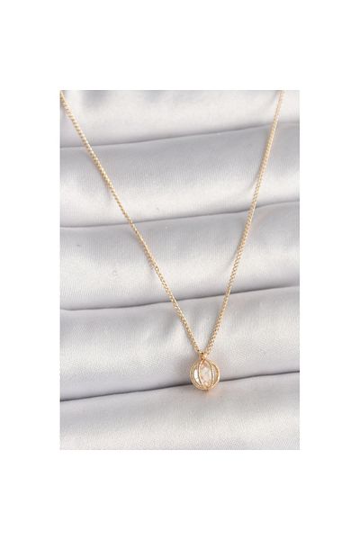 Skygo Brass Gold Color Zircon Stone Circle Cage Model Women's Necklace - Tj-Bko9828