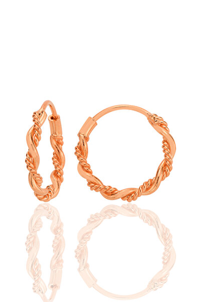 Söğütlü Silver Gümüş rose işlemeli çift burgulu 16 mm halka küpe SGTL12750ROSE